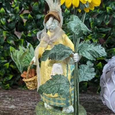 Lot of 2 Easter Egg Lady Rabbit Carrot Farmer Decorations