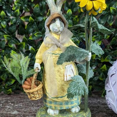 Lot of 2 Easter Egg Lady Rabbit Carrot Farmer Decorations
