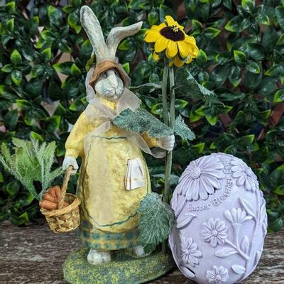 Lot of 2 Easter Egg Lady Rabbit Carrot Farmer Decorations