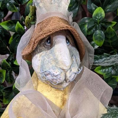 Lot of 2 Easter Egg Lady Rabbit Carrot Farmer Decorations
