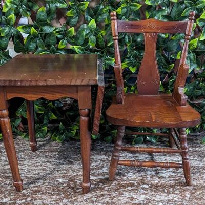 Toy Baby Doll Chair and Table with Collapsible Wings Furniture Wooden Stained