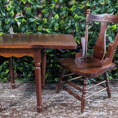 Toy Baby Doll Chair and Table with Collapsible Wings Furniture Wooden Stained