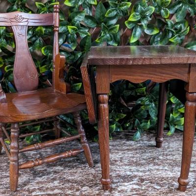 Toy Baby Doll Chair and Table with Collapsible Wings Furniture Wooden Stained