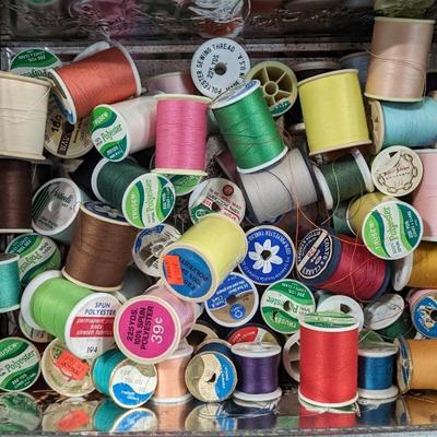 Lot of Vintage Spools of Thread 50+ in Large Tin