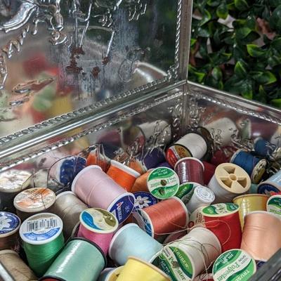 Lot of Vintage Spools of Thread 50+ in Large Tin