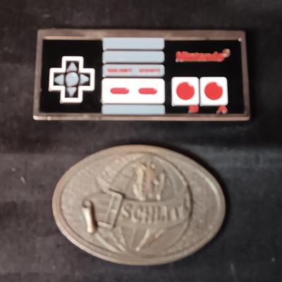 SCHLITZ AND NINTENDO BELT BUCKLES