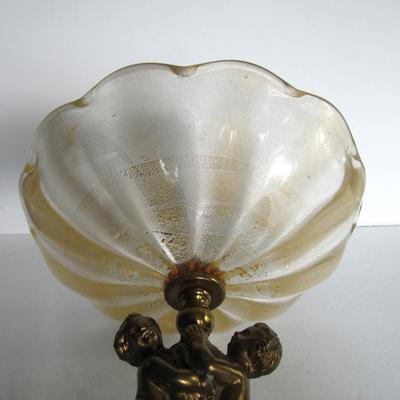 Art Glass Bowl On Metal Base