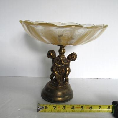 Art Glass Bowl On Metal Base