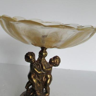 Art Glass Bowl On Metal Base