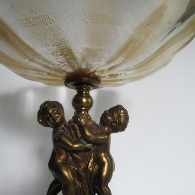 Art Glass Bowl On Metal Base