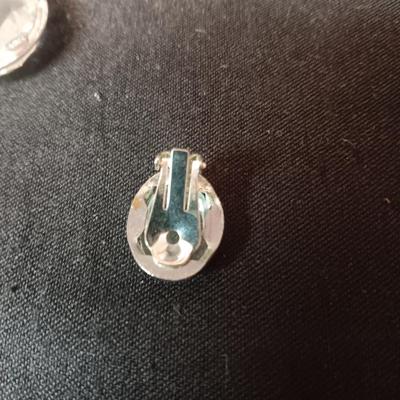 WARNER GLASS BROOCH AND MATCHING CLIP ON EARRINGS WITH ETCHED CAMEOS