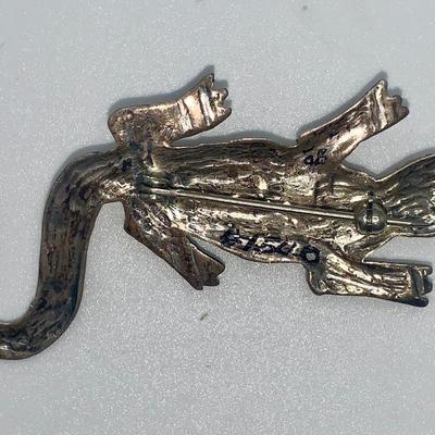 Vintage Native American Pawn Silver Iguana Pin/Brooch With Stone Inlay