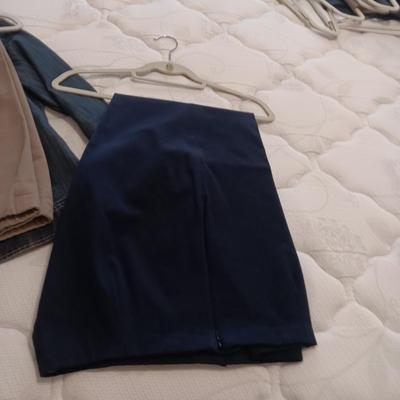 LADIES DENIM JACKET AND 2 PAIRS OF PANTS