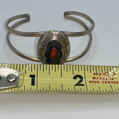 Vintage Native American Pawn Silver and Coral Bracelet