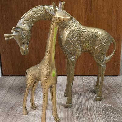 (2) Brass Giraffes