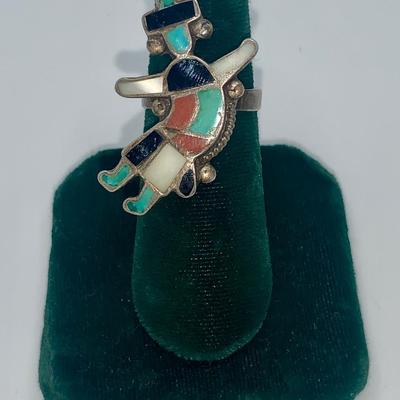 Vintage Native American Zuni Rainbow Man Ring, Stone Inlay
