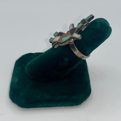 Vintage Native American Zuni Rainbow Man Ring, Stone Inlay