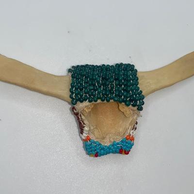 Vintage Native American Beaded Longhorn Bolo Tie Slide