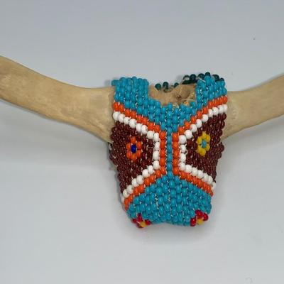 Vintage Native American Beaded Longhorn Bolo Tie Slide