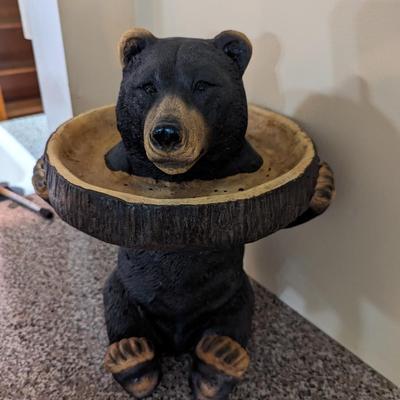 Bear Holding Tray Sculpture Resin Bird Feeder