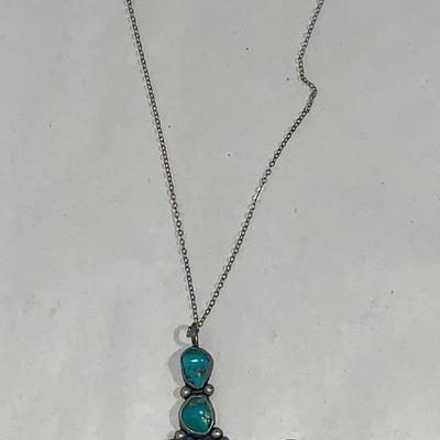 Large Native American Pawn Silver and Turquoise Cross Necklace