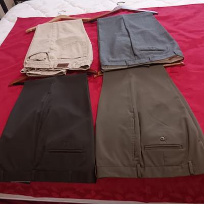 3 PAIRS OF MEN'S DRESS PANTS (38) AND LL BEAN TAN DENIM PANTS (36 30)