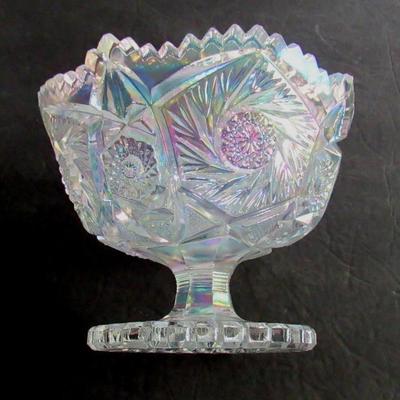 Smith Glass Clear Carnival Glass Footed Bowl