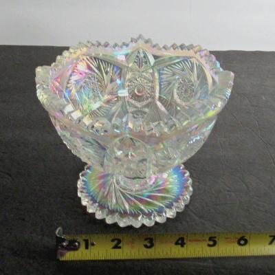 Smith Glass Clear Carnival Glass Footed Bowl