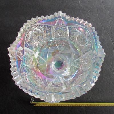 Smith Glass Clear Carnival Glass Footed Bowl