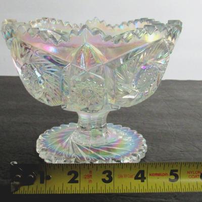 Smith Glass Clear Carnival Glass Footed Bowl