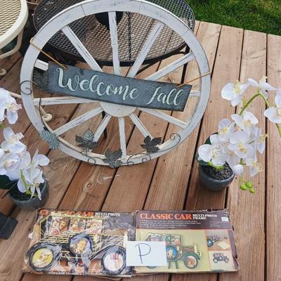 WELCOME FALL SIGN, FAUX FLOWERS AND CLASSIC CARS MULTI-PHOTO FRAMES