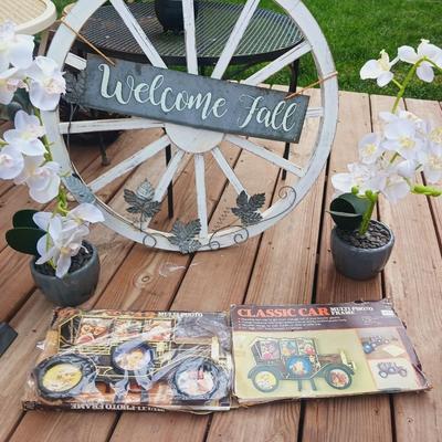 WELCOME FALL SIGN, FAUX FLOWERS AND CLASSIC CARS MULTI-PHOTO FRAMES