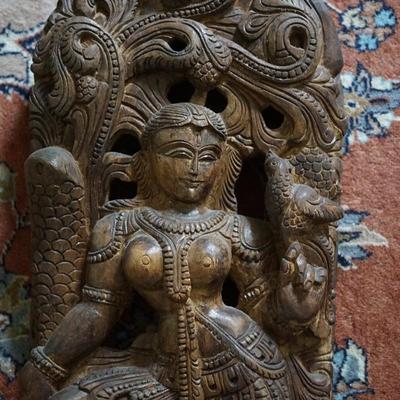 VINTAGE CARVED WOODEN EASTERN INDIAN WOOD PLAQUE