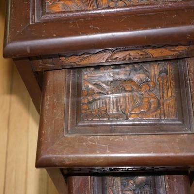 JAPAMESE DEEP CARVED NESTING TABLES FOUR TABLES W/ DEEP CARVINGS