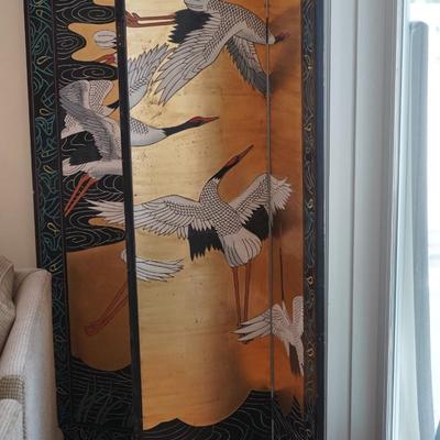 FOUR PANEL FOLDING JAPANESE SCREEN OF CRANES