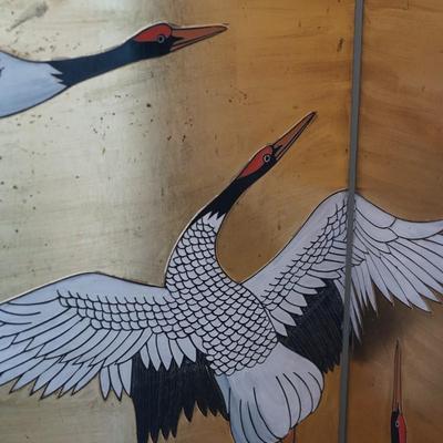 FOUR PANEL FOLDING JAPANESE SCREEN OF CRANES