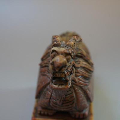 19TH CENTURY CHINESE FOO LION SOAPSTONE SCROLL STAMP -LARGE