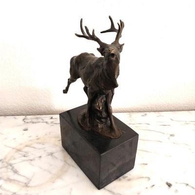 BRONZE ELK FIGURINE ON MARBLE STAND