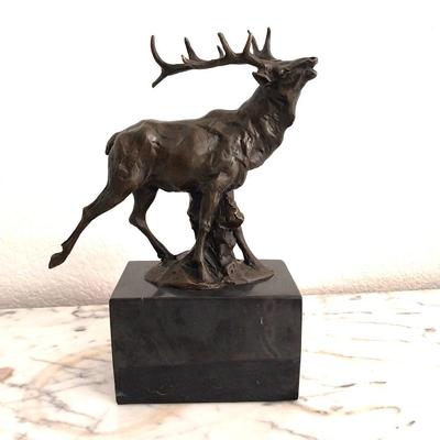 BRONZE ELK FIGURINE ON MARBLE STAND