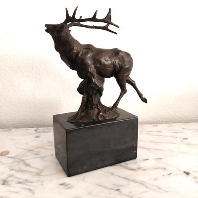 BRONZE ELK FIGURINE ON MARBLE STAND