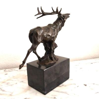 BRONZE ELK FIGURINE ON MARBLE STAND