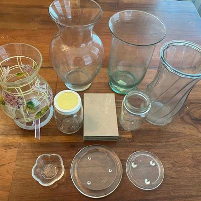 Glass Vases, Jars, Candle Plates, and Glass Rectangles