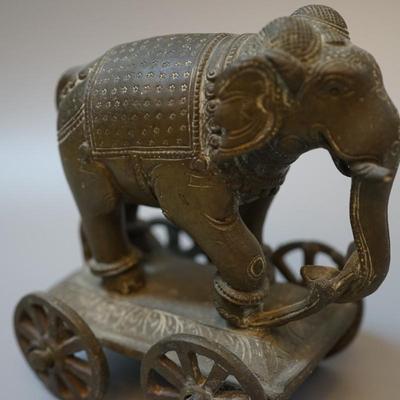 ANTIQUE BRASS EASTERN INDIA ELEPHANT ON WHEELS