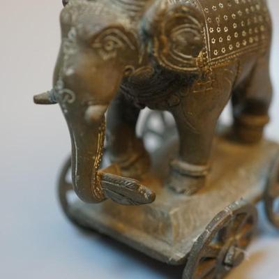 ANTIQUE BRASS EASTERN INDIA ELEPHANT ON WHEELS