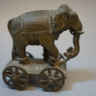 ANTIQUE BRASS EASTERN INDIA ELEPHANT ON WHEELS