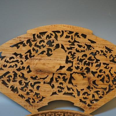 JAPANESE CARVED FAN SHAPED DECORATIVE PANELS