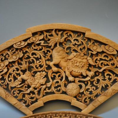 JAPANESE CARVED FAN SHAPED DECORATIVE PANELS