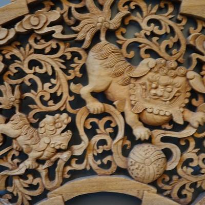 JAPANESE CARVED FAN SHAPED DECORATIVE PANELS