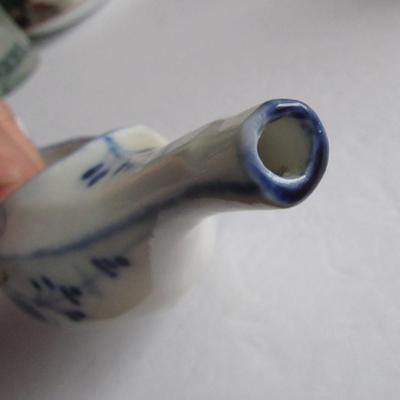 Antique Flow Blue Baby or Invalid Feeder, Germany