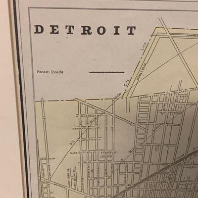 1889s Framed Map of Detroit Michigan
